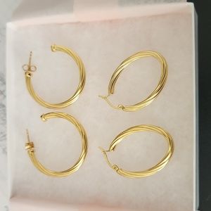 Gold hoop earrings.